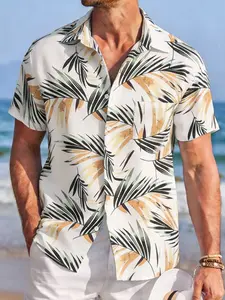 Men's All Over Print Tropical Short Sleeve Shirt, Regular Fit Casual Button Closure Top for Summer, Men's Clothes for Beach Vacation