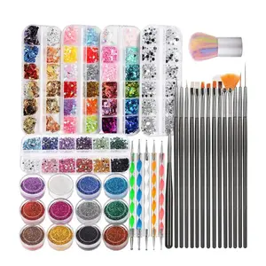 CHRISTMAS GIFT  All-in-One Nail Art Kit – Nail Brushes, Dotting Tools, Fine Glitter, Rhinestones, Foil Flakes, Sequins for DIY Nail Design & Decoration at Home