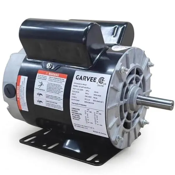 Cylindrical 5HP SPL Electric Air Compressor Motor, 5HP Power, 115/230V 56 Metal Frame 3450 RPM, 7/8"-Keyed Shaft 1.88" Length, 60 Hz Single Phase, Ultra Quiet, Dual Rotation (Factory CCW), Industrial Look