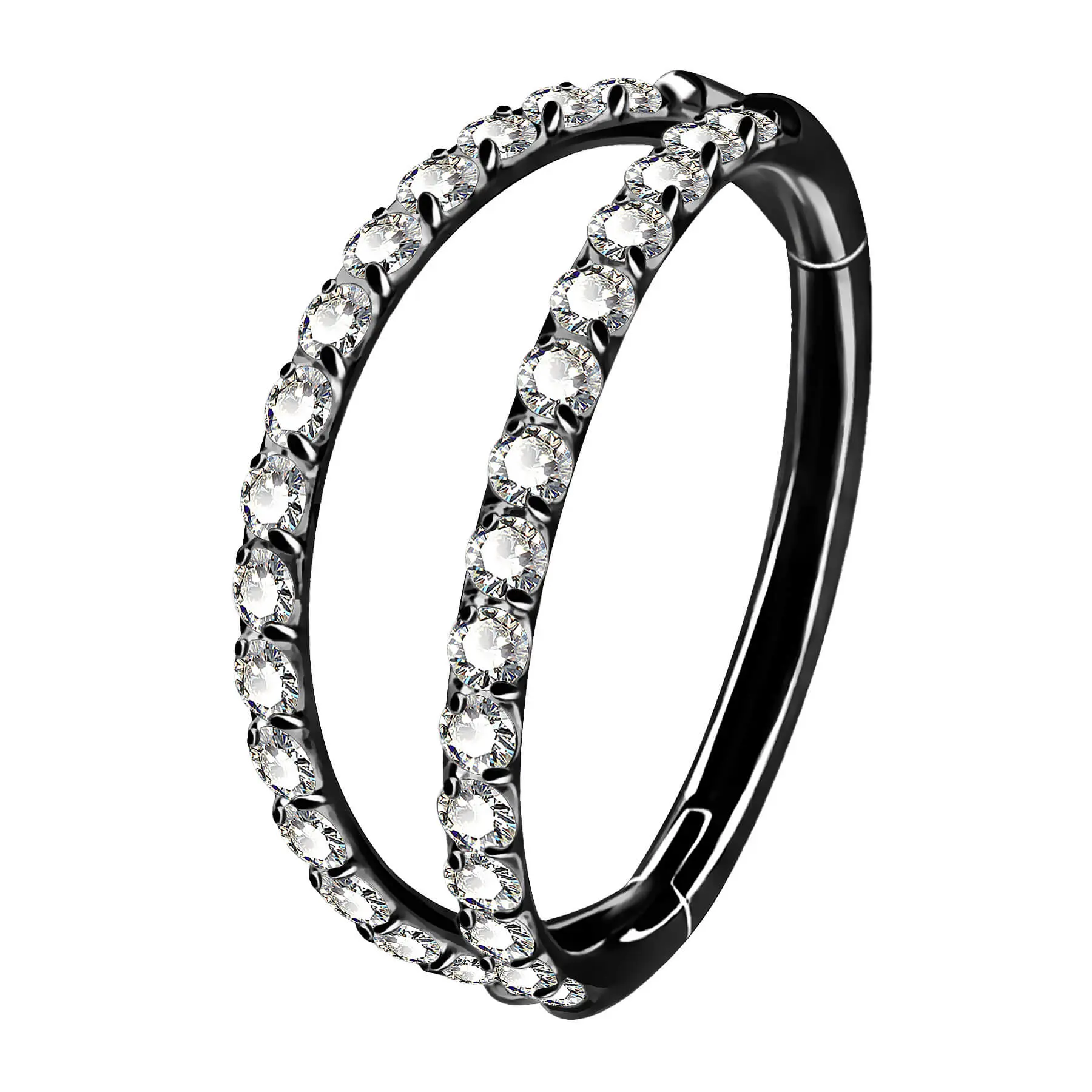 Black Bar+Clear CZ  (Double Hoop)