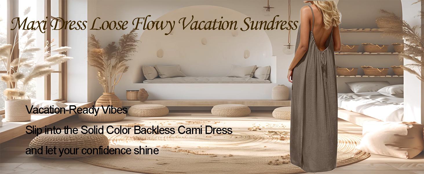 2026 New Color Backless Cami Dress Backless Dress House Dress for Women Sleeveless Long Cami Lounge Dress Backless for Indoor Summer Wear