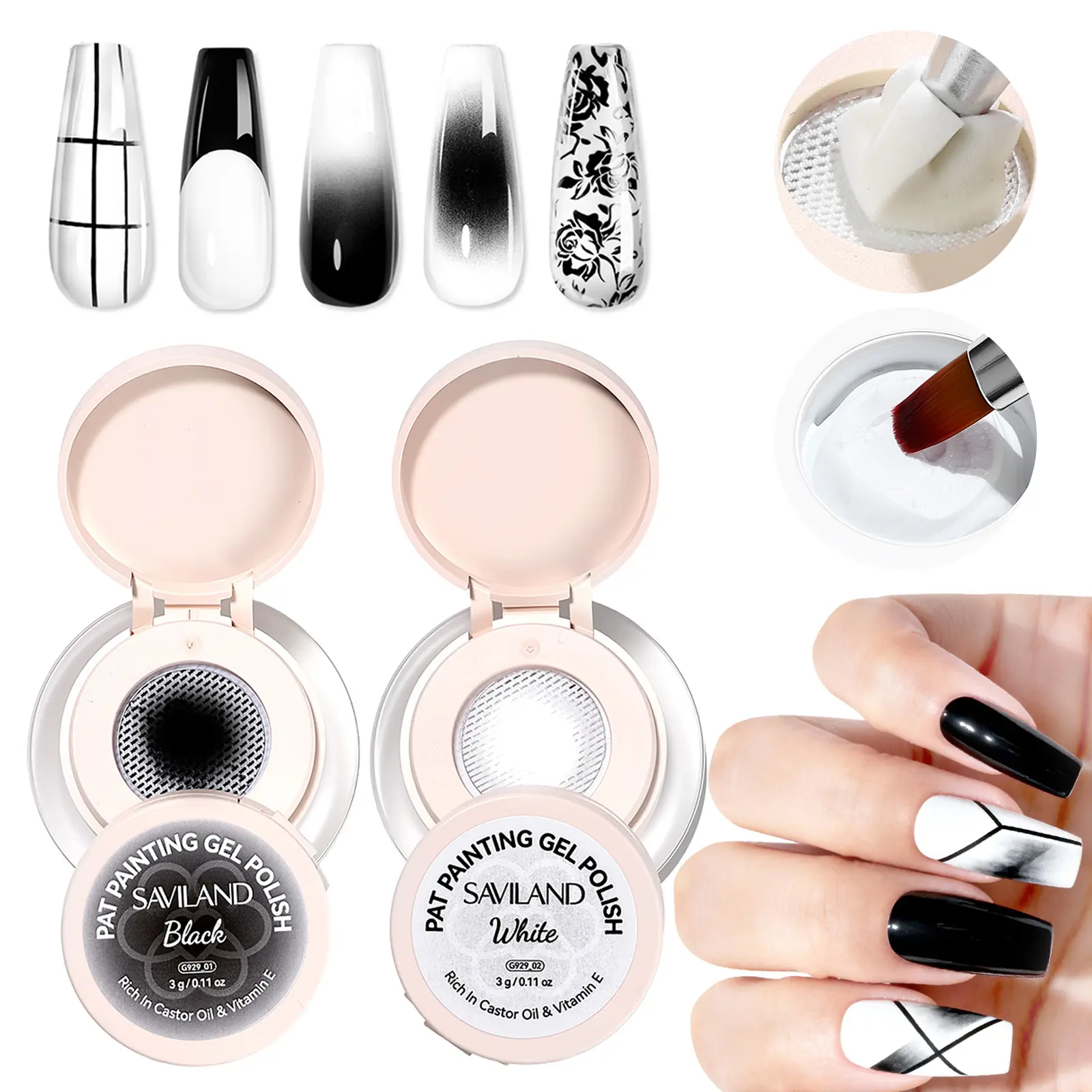 Black & White Cushion Patting Gel Polish