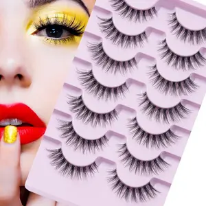 Clear Stem Natural False Eyelashes, 7 Pairs Wispy C Curl Faux Cluster Lashes, Natural Curling Eye Makeup Strip Lashes for Lashes Extensions