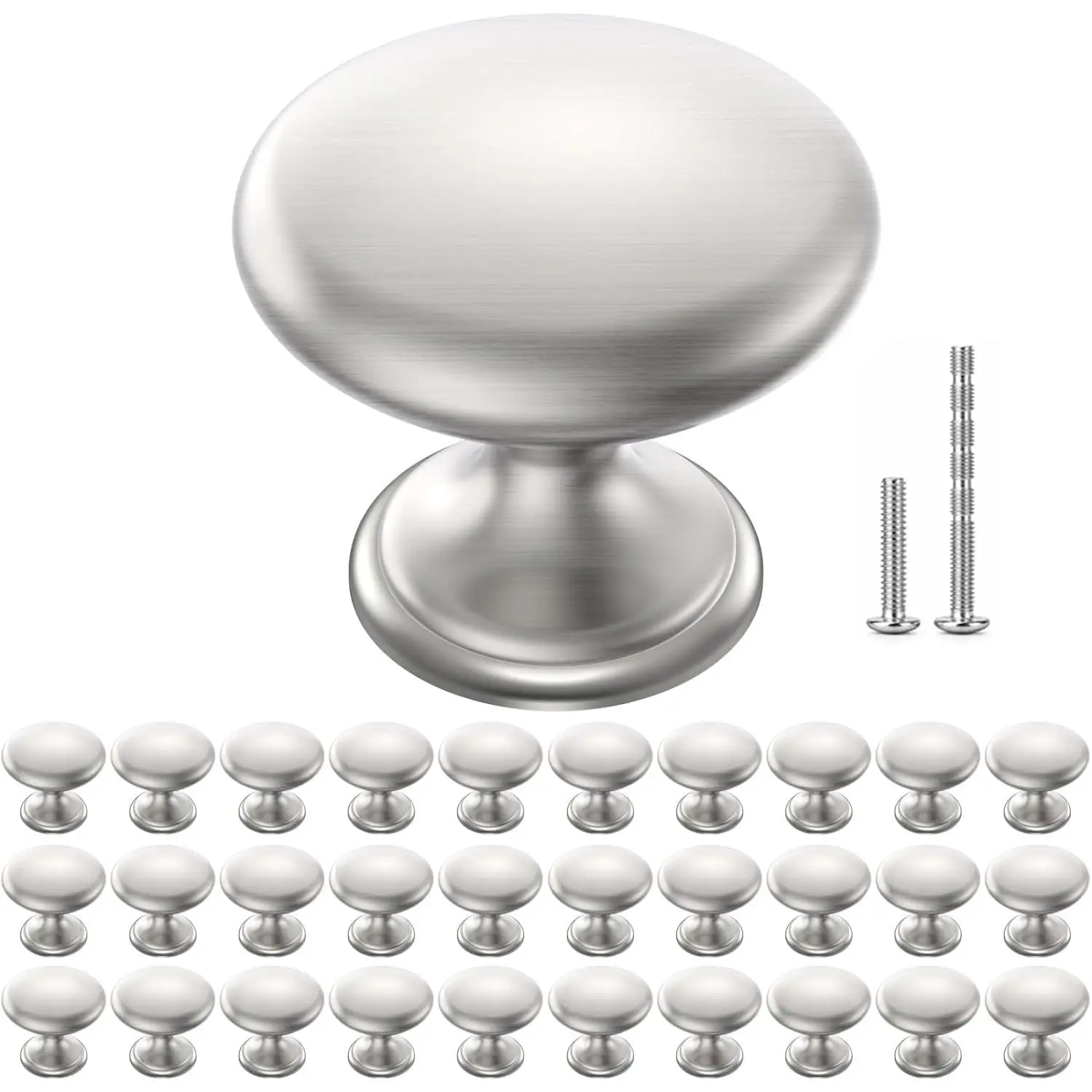 Cabinet Knobs Brushed Nickel 30 Pack Cabinet Handles Drawer Knobs Solid Knobs  with Screws for Dresser Drawer Cabinet Cupboard - Modern Kitchen, Bedroom and Bathroom Hardware