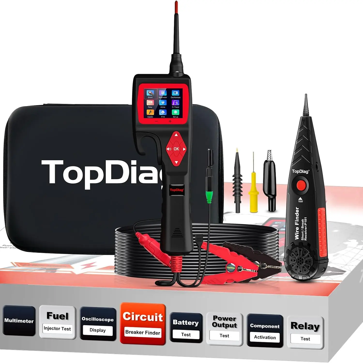 TopDiag P200 Automotive Power Circuit Probe Kit, 9~30V Electrical Circuit Tester with 2026 Online Update, Multimeter, Relay Test, Fuel Injector Tester, Component Activation, Oscilloscope Mode