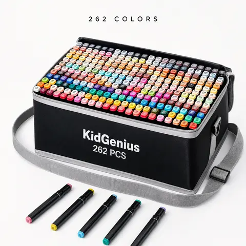 KidGenius 168-Count Double-End Permanent Markers Set with Carrying Case - Waterproof, Drawing Art Supplies, Markers for Coloring, Perfect Gift for Holidays & Artistic Use