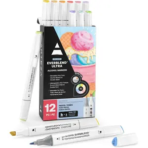 Markers Set of 12 Pastel Colors, EverBlend Dual-Tip Markers for Adult Coloring, Sketching and Drawing