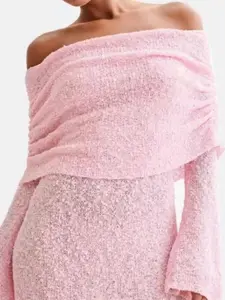 Women's Solid Off Shoulder Hollow Out Cover Up Dress, Elegant Long Sleeve Cover Up Dress for Beach Holiday Vacation, Ladies Swimwear for All Seasons, Mesh Cover Up