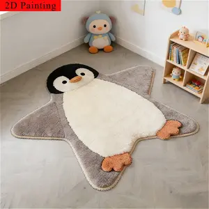 2D flat cartoon penguin shape entrance door mat cute animal bedroom bedside carpet creative personality living room decoration sofa carpet fluffy and soft cloakroom dressing table plush carpet home washable kitchen bathroom door non-slip carpet