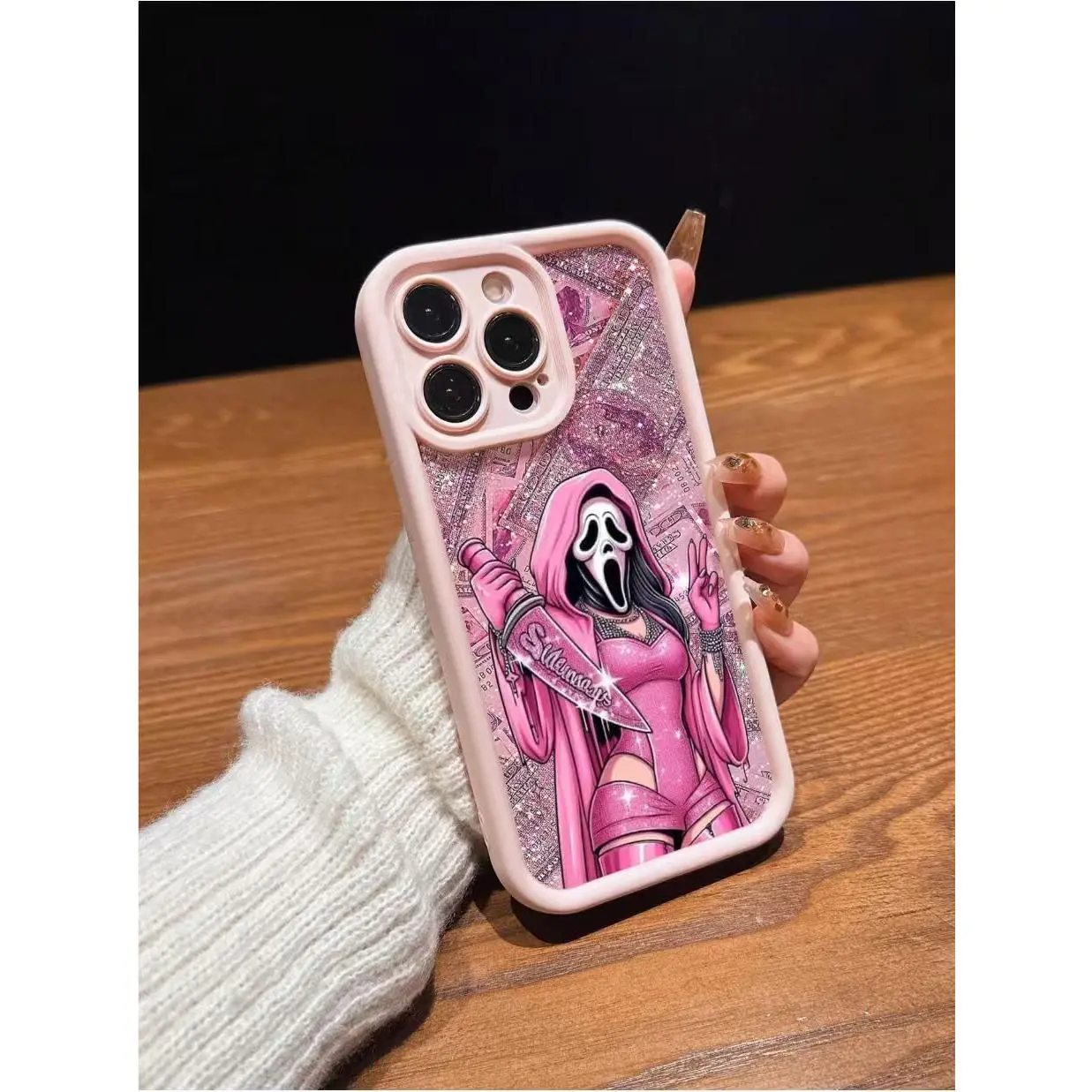 Black/Pink Gothic Ghostface Witch Phone Case, Shockproof Anti-Scratch Silicone Cover, Horror Movie Inspired Art Print Protective Case for iPhone 17 16 15 14 Pro Max 13 12 11 XR XS Plus /Samsung Galaxy S22-26 , Trendy Halloween Aesthetic Phone Accessories,