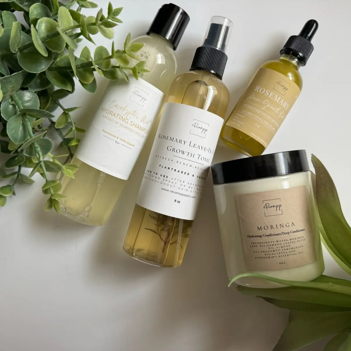 Hair Food Bundle - Eucalyptus Mint Hydrating Shampoo, Moringa Deep Conditioner, Rosemary Hair Growth Oil, Rosemary Leave-in Hair Growth Tonic