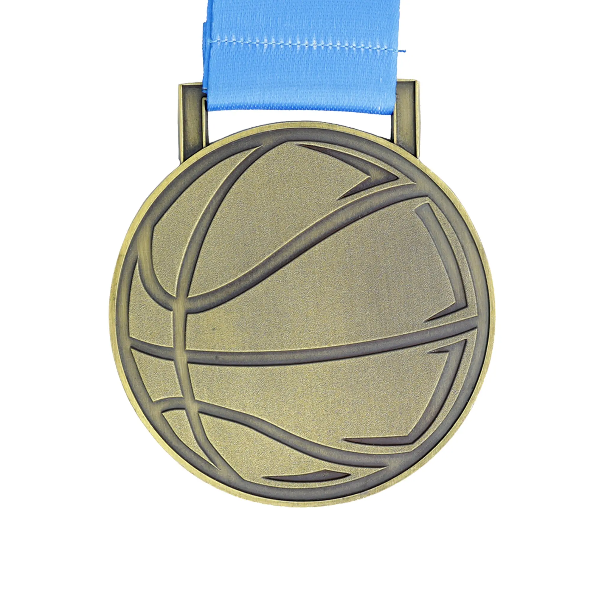 MED27 Basketball Medal - Antique Bronze&Blue