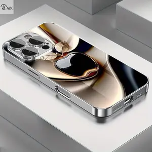 Black Gold Apple Silk Texture Wallpaper Pattern Design Electroplated Glass Phone Case Suitable for iPhone 17 16,15,14,13,12,11 Plus Pro Max