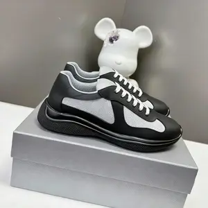 2026 men's black leather upper gray mesh casual sneakers