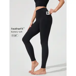 GLOWMODE 28" FeatherFit™ Mindful Movement Sweat-Wicking Stretchy Leggings With Side Pockets Low-Impact Yoga Pilates Barre Studio Daily Casual Wear