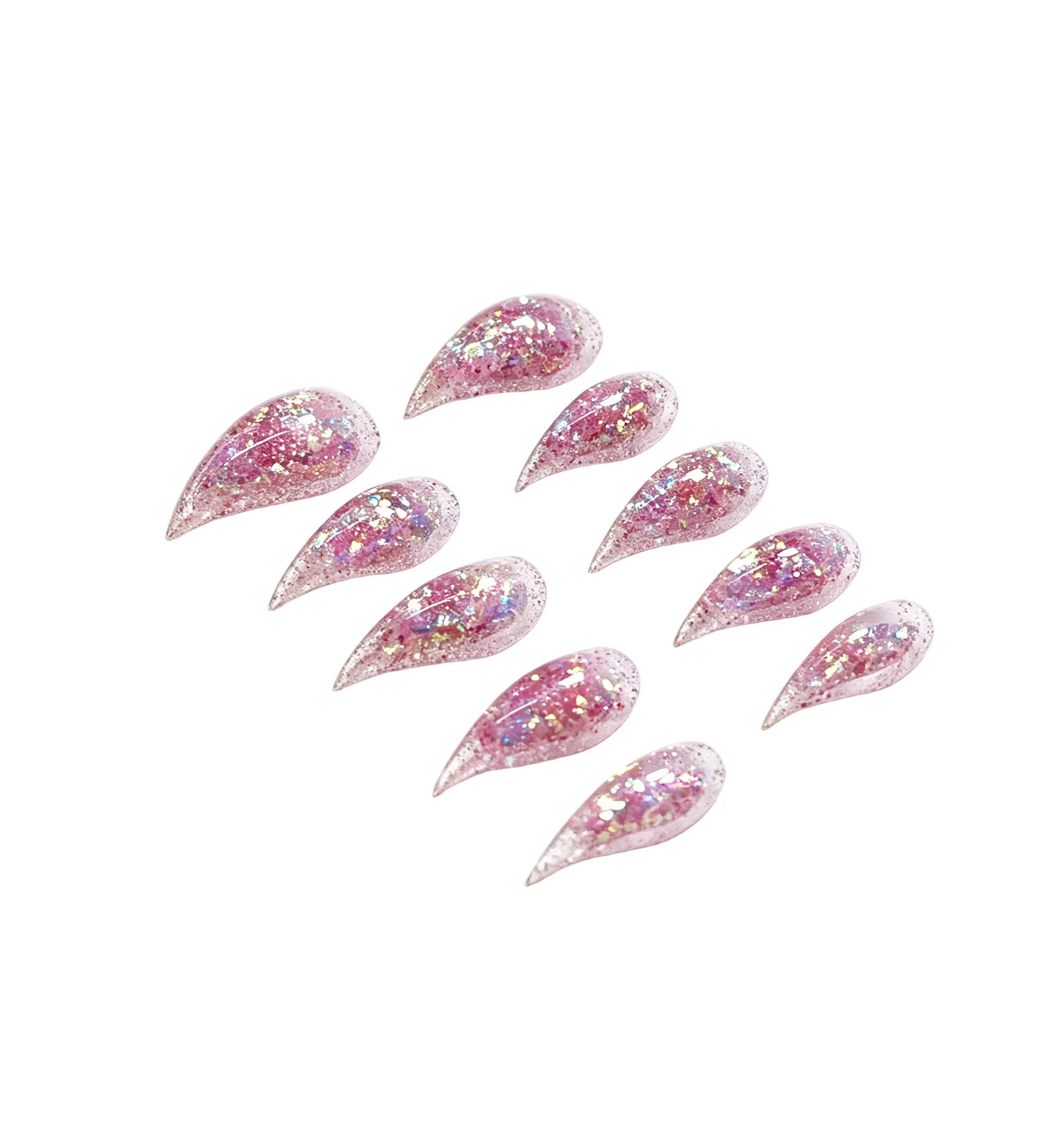 popsoulnails Pink Aurora Cat Claw Press On Nails, 100% Handmade, Artisan-Crafted in 6+ Hours, 3D Floating Iridescent Glitter Cavity with Dynamic Liquid Aquarium Effect, Sharp, Curved & Sturdy for Y2K, Rave, Cosplay & Party Looks