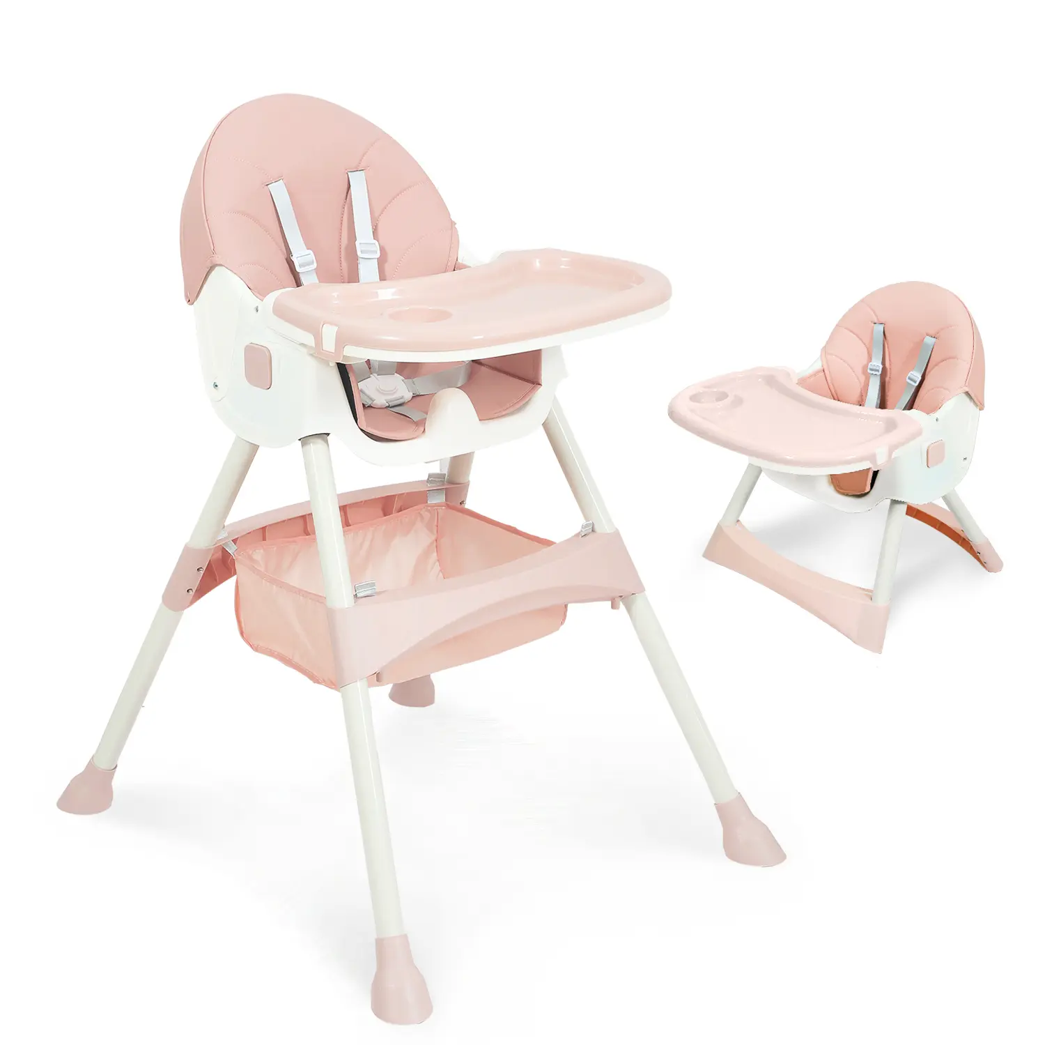 Baby High Chair 6 in 1 Convertible High Chairs with 5-Point Safety Harness, Foldable Design, Adjustable Dining Tray, Easy to Clean Surface