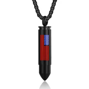 Urn Necklace for Ashes Stainless Steel Box Chain 24 inch  Flag Pendant Cremation Memorial  for Men