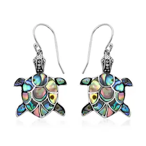 Genuine Handmade Abalone Shell Dangle Earrings for Women in 925 Sterling Silver - Natural Sea Turtle Boho Jewelry for Women - In Turtle, Dragonfly, & Butterfly Styles Christmas Gifts