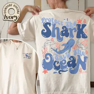 Protect Sharks Save The Oceans Comfort Colors Shirt, Respect The Locals Shirt, Shark Week Tee, Summer Beach Shirt, Shark Lover Gift Top Womenswear