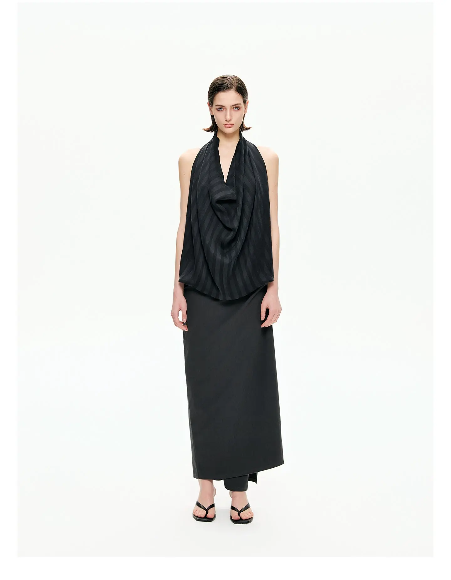 Tonal Stripe Convertible Draped Halter Top