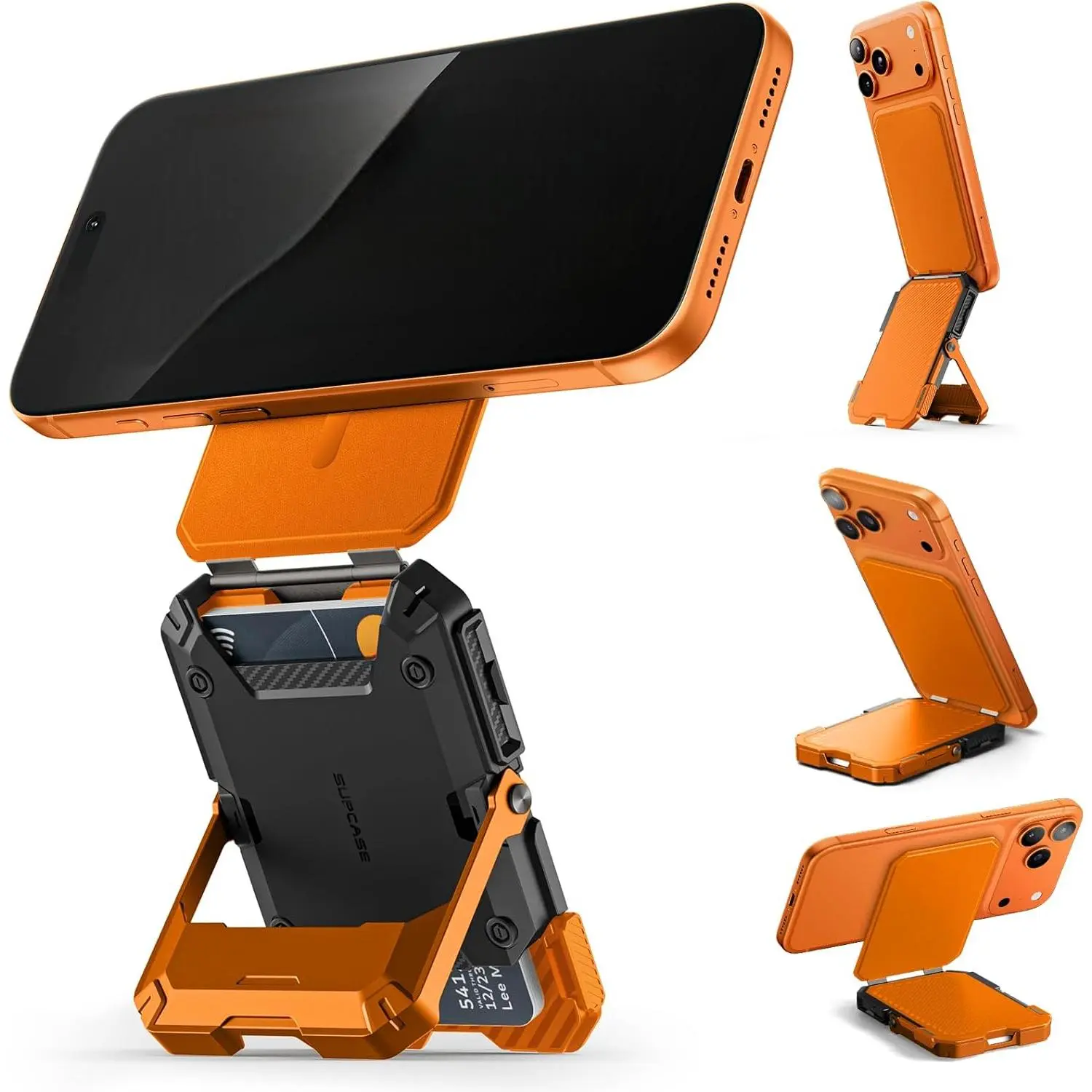 for MagSafe Wallet with Stand, Magnetic Wallet for Men, [Hold 5 Cards] [Adjustable Stand] [RFID Blocking] Phone Credit Card Holder Tripod for iPhone 17/16/15/14/13/12 Series, Coral
