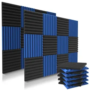 24 Pack 1" x 12" x 12" Blue+Black Acoustic Foam Panels Set, Wedges Tiles Fireproof Soundproof Foam, Sound Absorbing Noise Cancelling Panels for Recording Studios, Home, Offices Walls Ceiling, Gaming Room