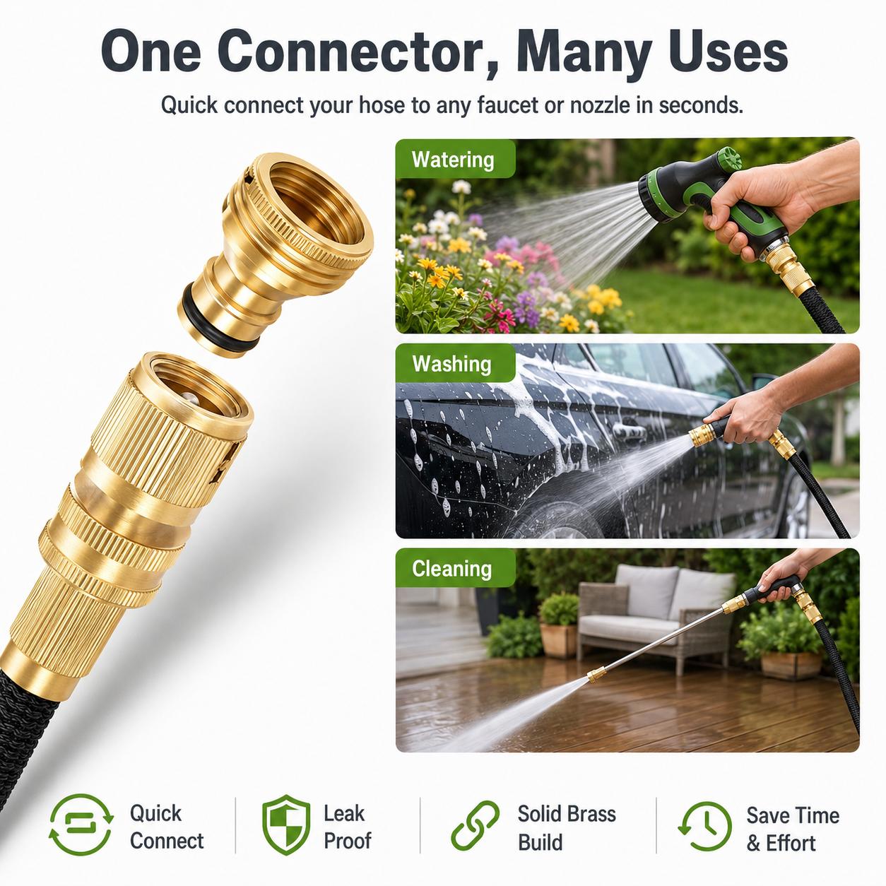 Garden Pipe Quick Connect Fitting, 1 Set Premium Brass 3/4 Inch GHT Thread Joint, Tight-Seal Male & Female Hose Coupler, Practical Outdoor Water Pipe Accessory for Summer Yard Work