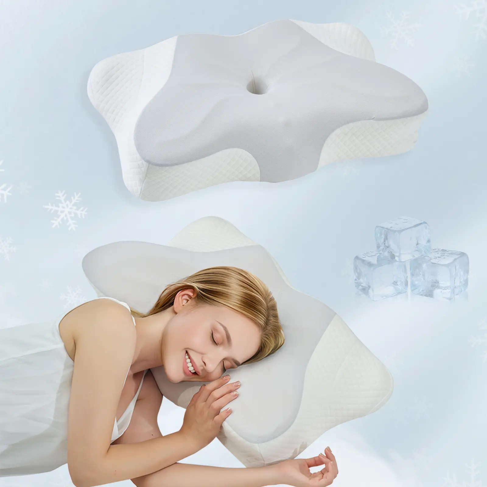 Cooling Memory Foam Neck Pillow, Ergonomic Cervical Contour Support Pillow for Neck and Shoulder Pain Relief, Breathable Washable Pillowcase