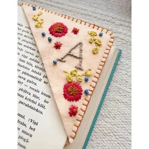 🧵 Personalized Embroidered Initial Bookmark – Handmade Floral Design