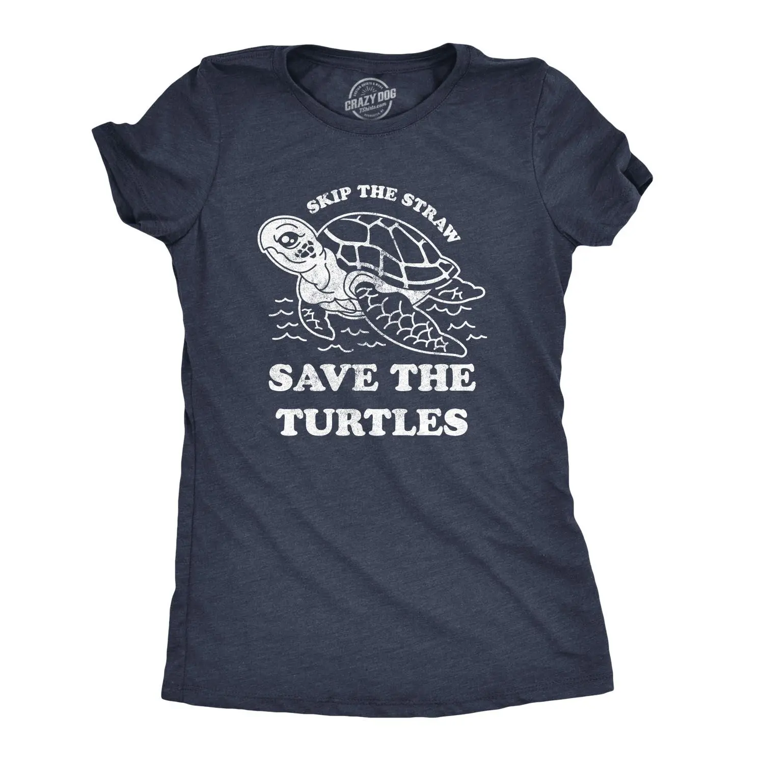 Womens Skip The Straw Save The Turtles T Shirt Environmental Awareness Tee Funny Womens T Shirts Cute Vintage Fashion Casual Ladies T-Shirt Gift Environmental Tops for Women Funny Animal Top Women's Novelty Navy