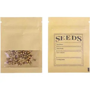 200 Pack Clear Window Small Resealable Seeds Packets  Envelopes 2.75x3.74 inch Brown  Paper Sample Bag with Preprinted Seed Collecting Template for Seed Storage Organizer