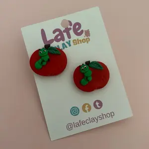 Lafe Clay Shop Caterpillar with Apple Studs Handcrafted Polymer Clay Earrings for Kids and Adults