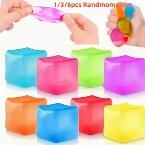 Half-Transparent Cube Block Squeeze Toy Squishies, Soft Slow Bounce Stress Relief Toy, Temperature Sensing Ice Cubes Malt Filled Soft Balls, Perfect Gift