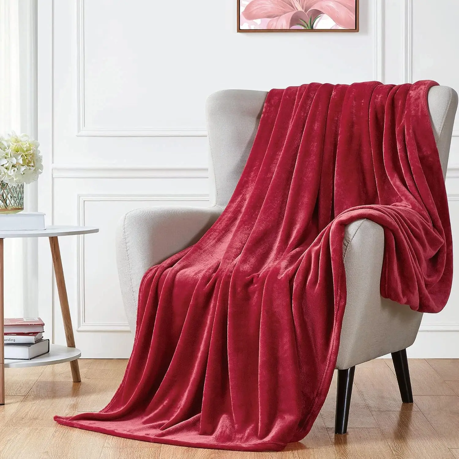 Red Super Burgundy Microfiber Flannel Throw Blanket - 50x60 in, Fuzzy, Lightweight, Ultra Luxurious, Warm, Double-Side Softness - for Couch, Sofa, Adults - Twin 60x80 in Option Available, Animal-Inspired Design Compatible, Father's Day, Valentine's Day