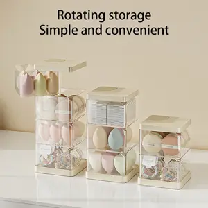 Multi-Layer Durable Powder Puff Container Water-Resistant Makeup Sponge Case Storage Box Rotary Transparent Cover Dust-Proof Makeup Tool Organizer