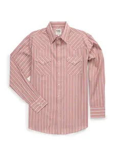 Men's Ely Cattleman Long Sleeve Textured Stripe Western Snap Shirt-Copper