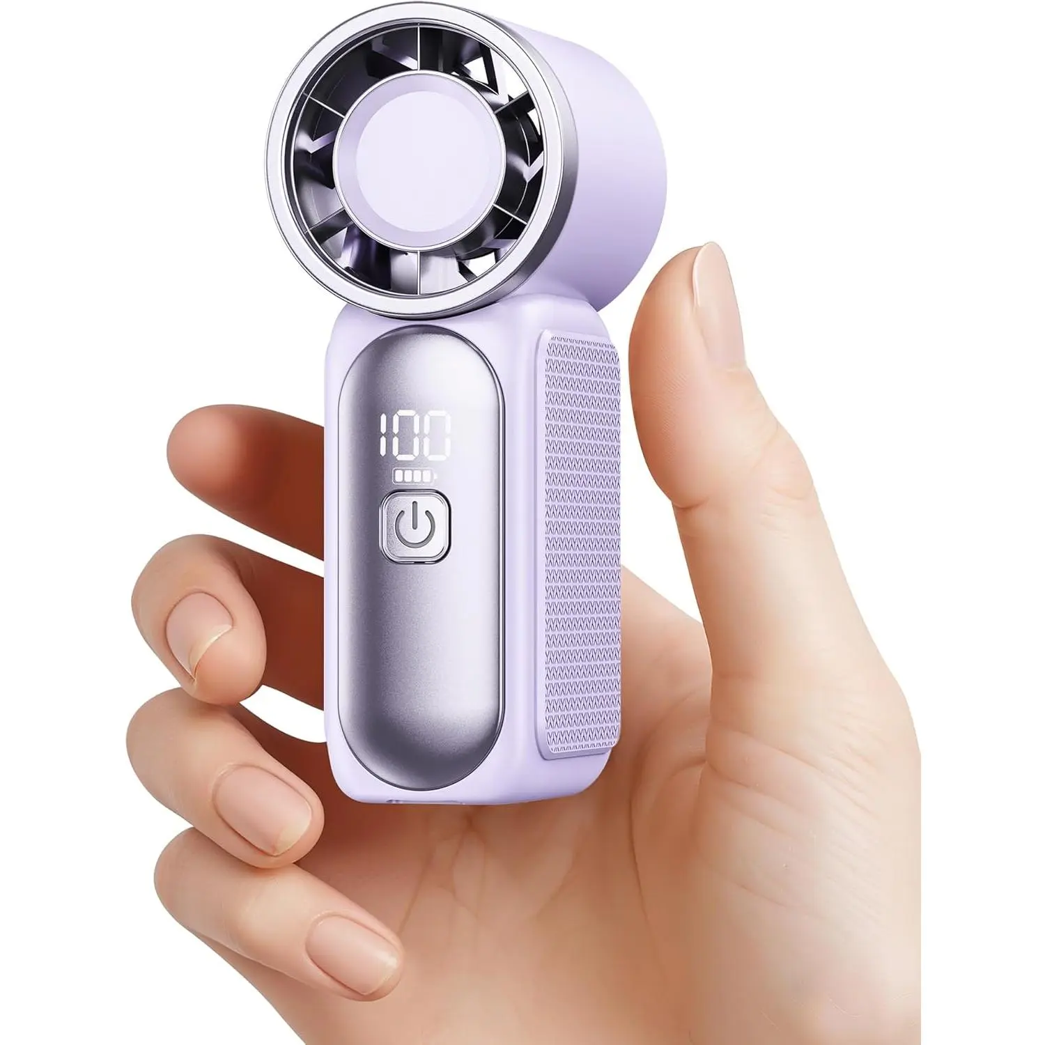 3.5-Inch Palm-Size Super Mini Portable Handheld Cooling Fan, 16900 RPM, 6 Speeds, LED Light Display, USB-Rechargeable Fast-Charging with USB Port, for Casual Use, Outdoor Activities, Women, Purple, Fastcharging