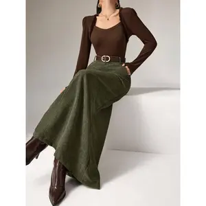 High-Waisted Corduroy Long Skirt, Slimming Umbrella Dress, Multi-Scene Fit, Fall & Winter Commuter Wear, Essential Wardrobe Item