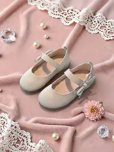 Flat Shoes Soft Comfortable Cute Girly Bow Design Velcro Easy Wear All Seasons Park School Play