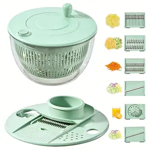 Salad Spinner Large, 3 IN 1 Vegetable and Fruit Washing Bowl with Strainer, Lettuce Spinner with 5 Blades Slicer, Egg Yolk Strainer, Salad Bowl for Efficient Salad Preparation, 5.3 Qt Kitchen Gadgets Set#SummerVibes