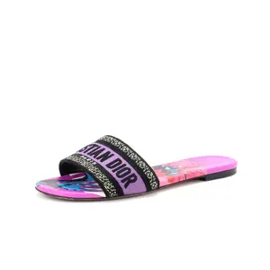 Pre-owned Christian Dior Women's Dway Flat Sandals Embroidered Canvas by Rebag