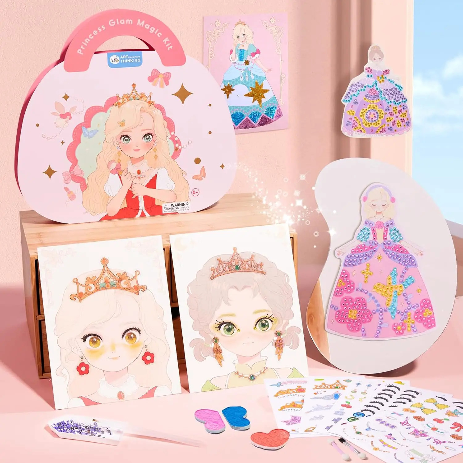 JarMelo Special Diamond Painting & Princess Book Makeup Craft Kits Foil Art Books Set Play on Paper,Art Educational Toys Crafts Kit for Girl Handcraft