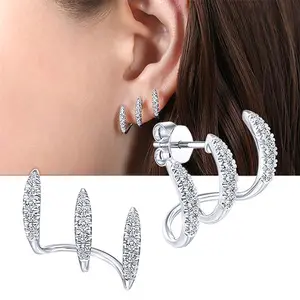 Unique design three-prong ear clip DDES0901, high-end simple curved design, high-quality zirconia stud earrings