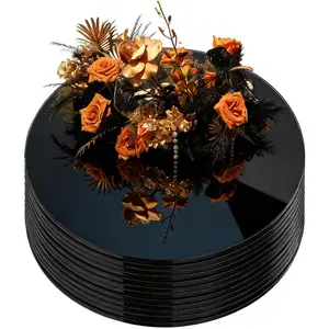 12 Pcs 10 Inch Mirror Centerpieces Decorative Trays Thickness 1.5 mm (Black)