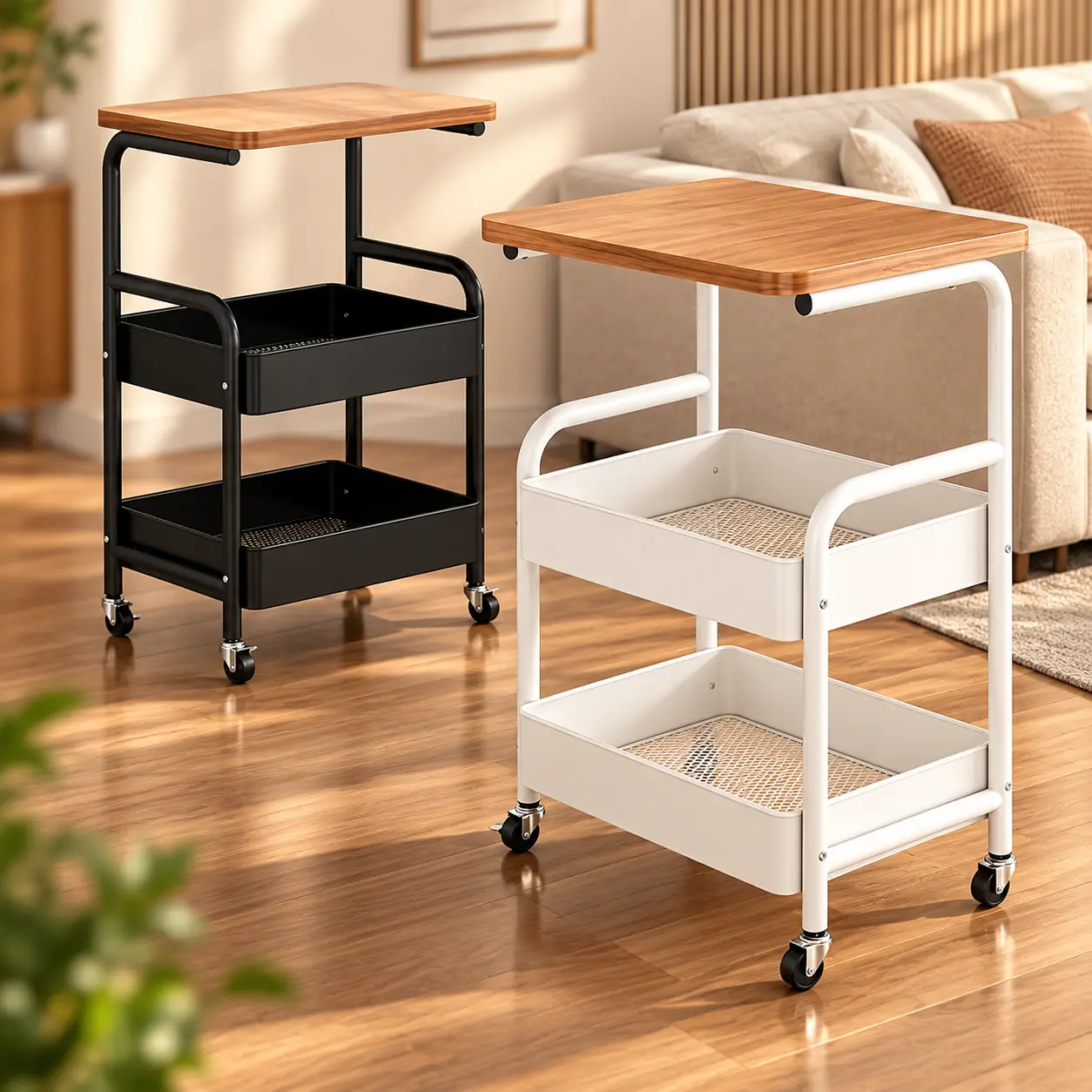 3-Tier Heavy-Duty Metal Rolling Kitchen Cart with 3-Tier Shelves, Mobile Storage Cart Suitable for Small Spaces, Assembly, Space-Saving for Pantry, Apartment