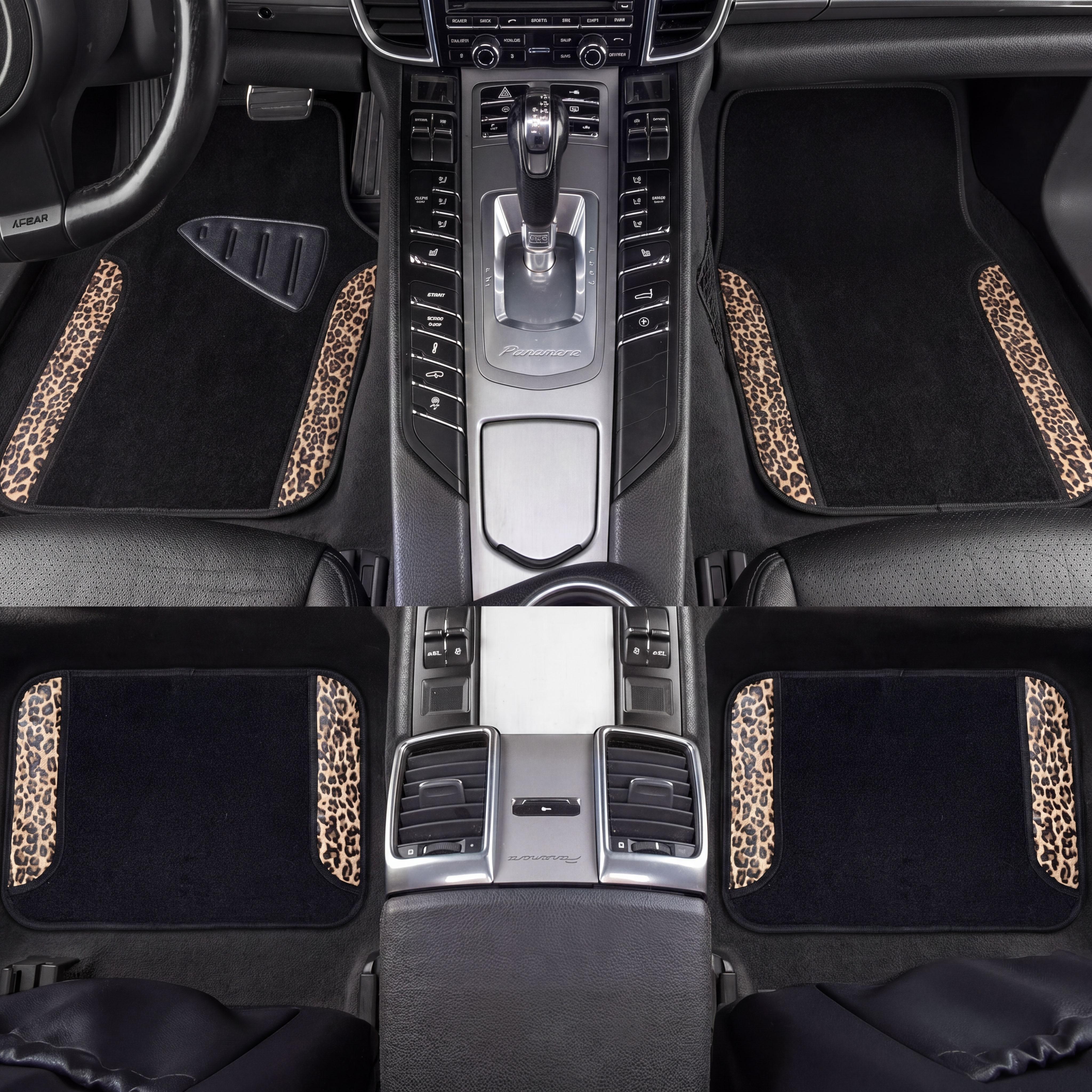 Leopard Print Car Seat Covers Front Seats Set, PU Leather Universal Fit Seat Protector with Steering Wheel Cover, Floor Mats, Seat Belt Pads & Cup Mats, Stylish Auto Interior Accessories for Cars SUV Truck
