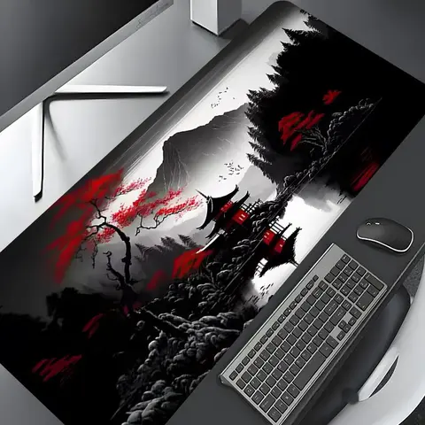 Japanese Landscape Pattern Mouse Pad, Rectangle Gaming Mouse Pad, Non-slip Mousepad, Computer Mouse Pad, Office Desk Keyboard Mouse Mat for Home Office Game Room Desk