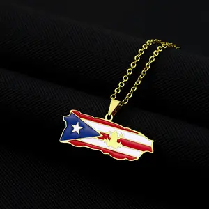Vintage Drip Stainless Steel Puerto Rico Frog Pendant Necklace with Chain & Link, Unisex Men's Accessories, Trendy New Arrival Jewelry