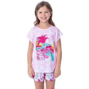 Dreamworks Trolls Girls' Poppy Happy Sleep Pajama Set Shorts Crewneck